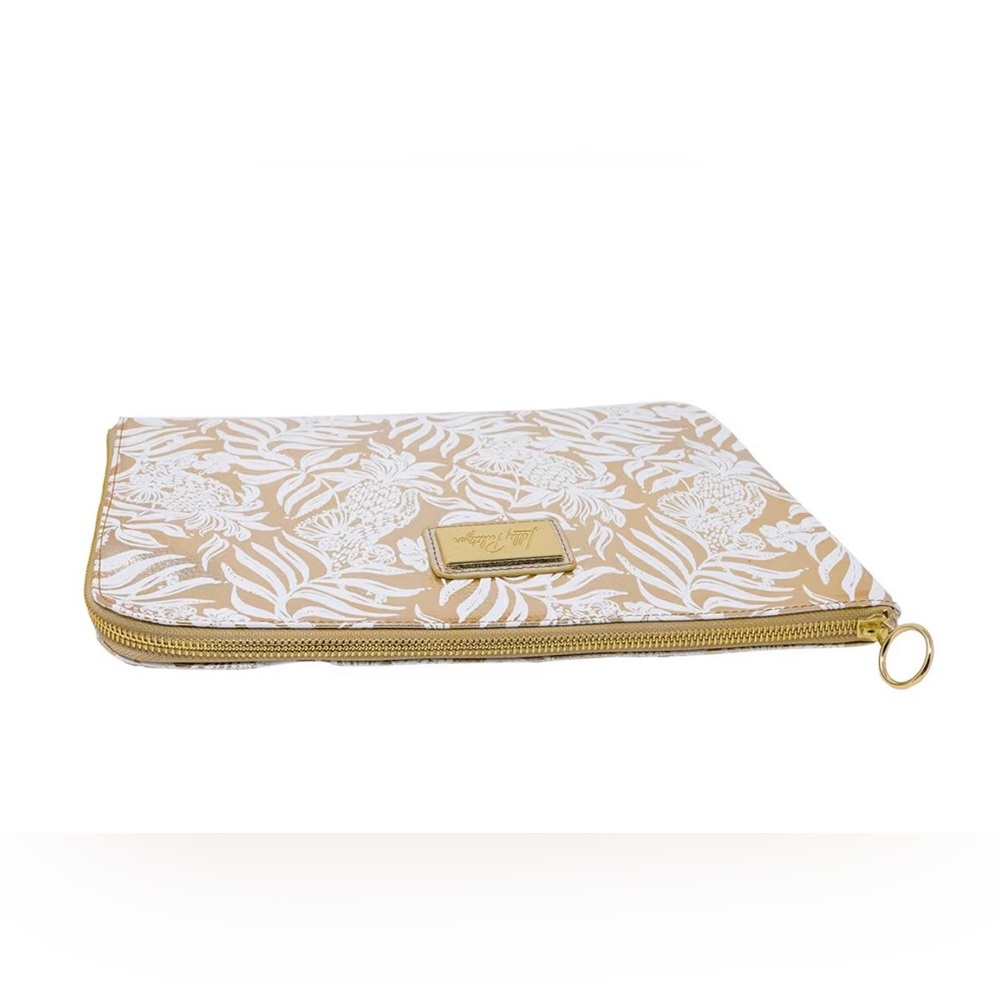 Lilly Pulitzer Padded Tech Sleeve & Small Zip Pouch, Gold Metallic Bon Vivants - Picture 2 of 11